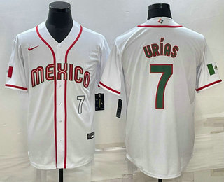 Men%27s Mexico Baseball #7 Julio Urias Number 2023 White Blue World Baseball Classic Stitched Jersey